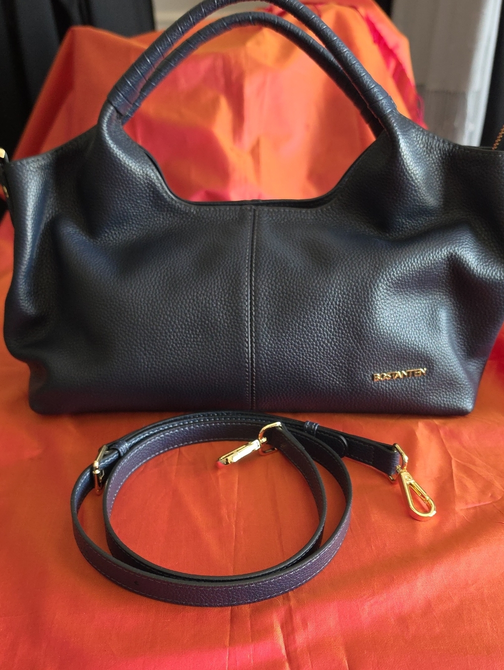 Navy Blue Top-Handle Satchel with Removable Strap